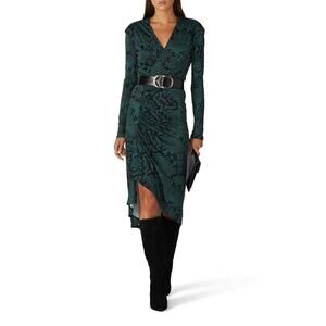 Atlein Green/Black Long Sleeve Bodycon Sheath Snake Print Midi Dress Size EU 34